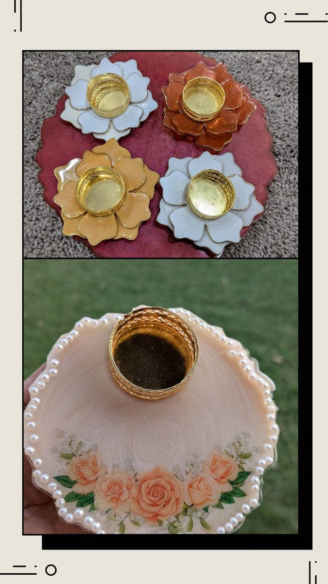 Floral resin diyas (2024 Diwali line)